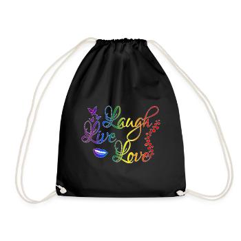 Laugh Live Love in LGBT Regenbogen Farben - Turnbeutel - Schwarz - Vorne