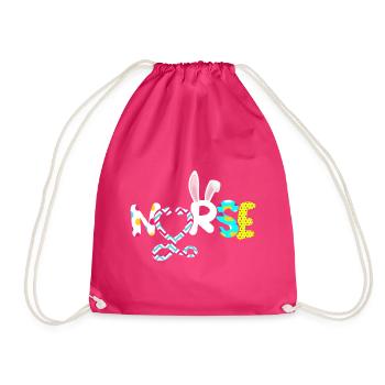 Nurse Rabbit Ear Stethoscope Happy Easter - Drawstring Bag - fuchsia - Front