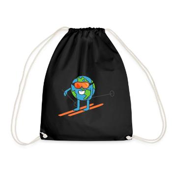 Earth skis Skiing Earth Day - Drawstring Bag - black - Front