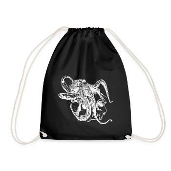 Oktopus Kraken auf einem Totenschädel Geschenk - Turnbeutel - Schwarz - Vorne