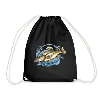 Ästhetischer Fischer Fisch Illustration Angel - Turnbeutel - Schwarz - Vorne