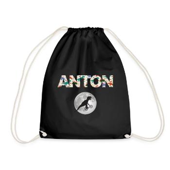 ANTON - Beau prénom de garçon avec dinosaure - Sac de sport léger - noir - Devant