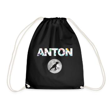 ANTON - Beau prénom de garçon avec dinosaure - Sac de sport léger - noir - Devant