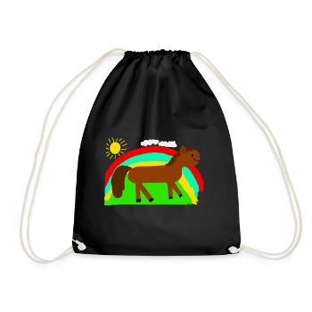Regenbogen mit Pferd - Turnbeutel - Schwarz - Vorne