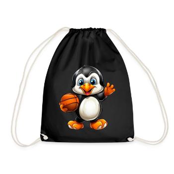 Little Basketball Penguin - Drawstring Bag - black - Front