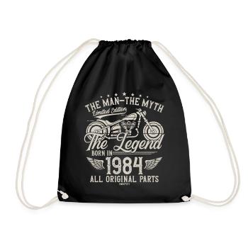 1984 Vintage Man Myth Legend Motorcycle - Drawstring Bag - black - Front