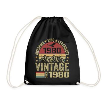 Vintage 1980's Birthday Gift 1980's - Born in 1980 - Drawstring Bag - black - Front