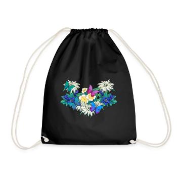 Early Spring Season Flowers Butterflies - Drawstring Bag - black - Front
