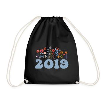 2019 floral pattern 2019 flower theme flowers 2019 - Drawstring Bag - black - Front