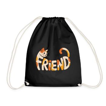 Friend Cat - Niedliche Katze Logo - Turnbeutel - Schwarz - Vorne