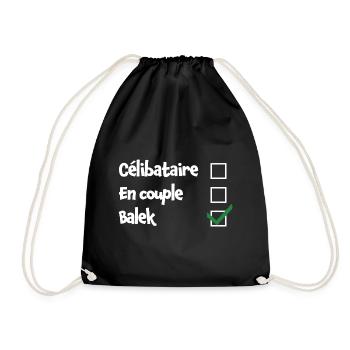 Célibataire - En couple - Balek V - Humour amour - Sac de sport léger - noir - Devant