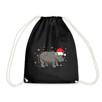 Hippopotame avec bonnet de Père Noël - Sac de sport léger - noir - Devant