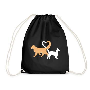 Süße Hund und Katze Sillhouette mit einem Herz - Turnbeutel - Schwarz - Vorne