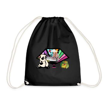 China Panda Bear Fruits Asia Asian Bear Child - Drawstring Bag - black - Front