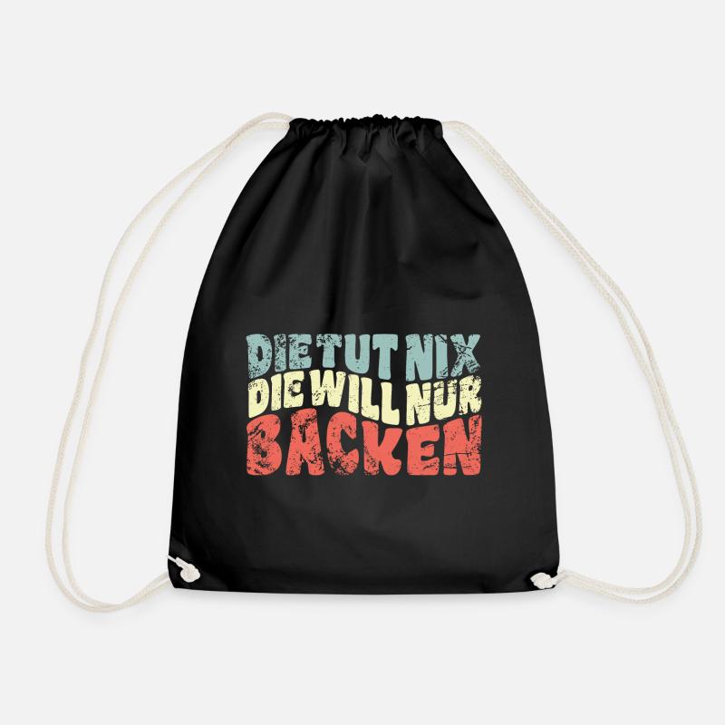 Die tut nix, die will nur backen - Spruch - Turnbeutel - Schwarz