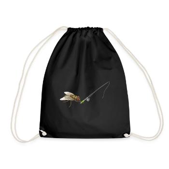 Angeln Angler Fliegen Fischen Lustiges Geschenk - Turnbeutel - Schwarz - Vorne