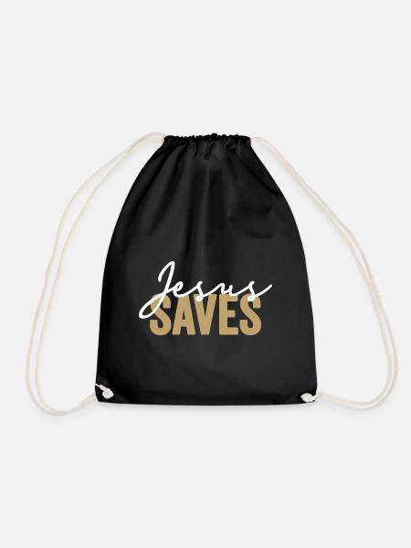 Jesus Saves In The Colors White And Gold Faith - Drawstring Bag - black