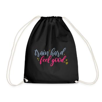 train hard feel good - Drawstring Bag - black - Front