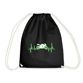 Motorbike Heartbeat ECG Motorcycle Motorsport Biker - Drawstring Bag - black - Front
