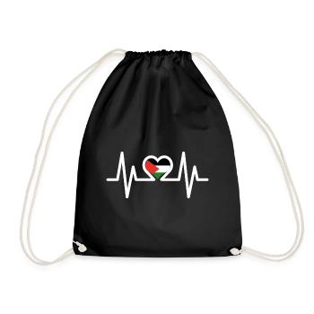 Heartbeat Palestine Freedom for Palestine Gaza - Drawstring Bag - black - Front