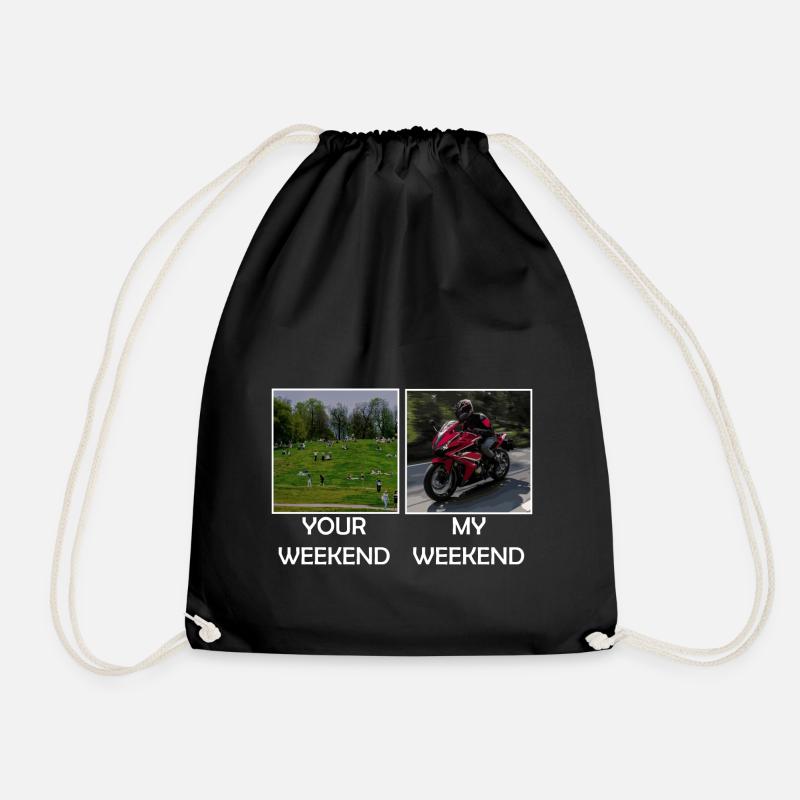 Motorcycle Memes Weekend - Drawstring Bag - black