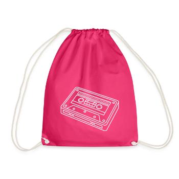 Cassette Tape White 80s Retro Music Gift Idea - Drawstring Bag - fuchsia - Front