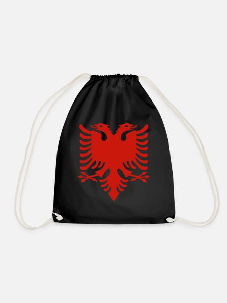 Albanian Flag Shqip Shqiponja Eagle Albania - Drawstring Bag - black