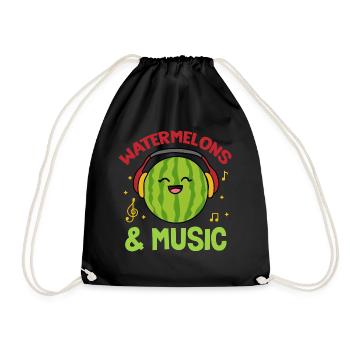 Watermelons and Music Notes Musician Summer Fruit - Drawstring Bag - black - Front