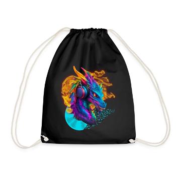 D.J. Dragon with Headphone Fire Vinylrecord notes - Drawstring Bag - black - Front