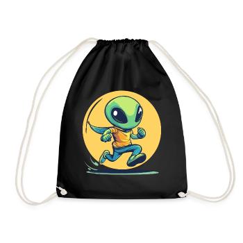 Running alien in comic book style - Drawstring Bag - black - Front