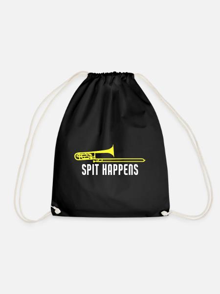 Funny Trombone Spit Happens Trombone Player - Drawstring Bag - black