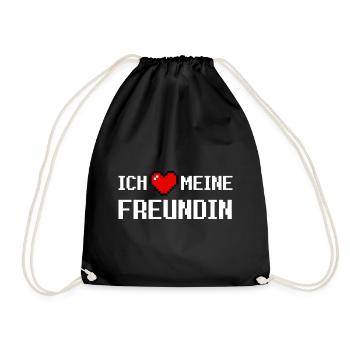 I Love My Girlfriend Red Pixel Heart Pixel Art - Drawstring Bag - black - Front