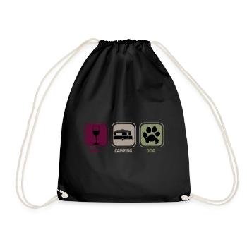 Camping dog and wine - Drawstring Bag - black - Front