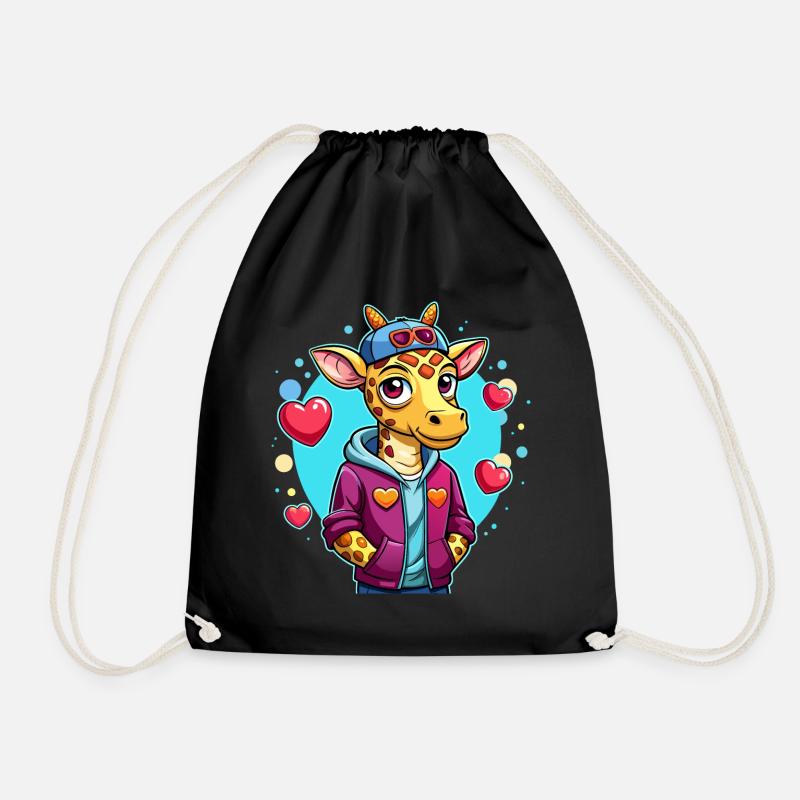 Giraffe Parade: Cool Giraffe - Drawstring Bag - black