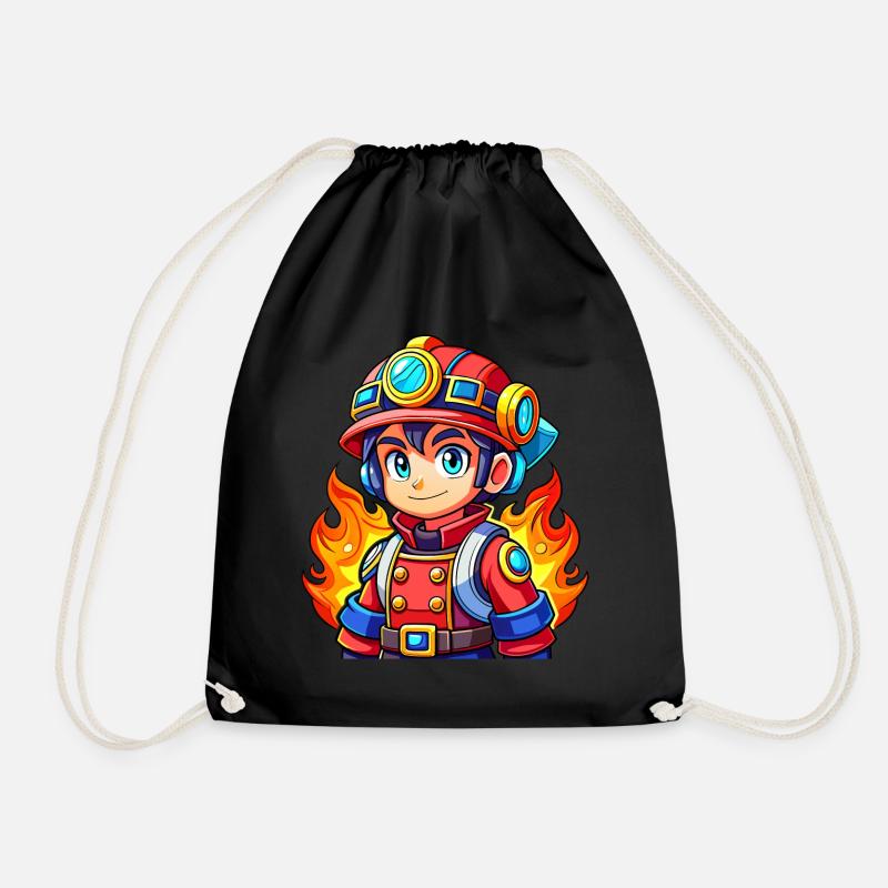 Hero in red the firefighter - Drawstring Bag - black