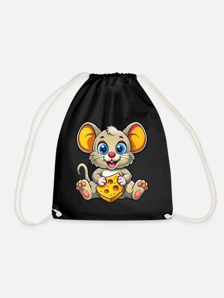 Cheese Loving Mouse - Drawstring Bag - black