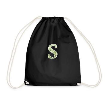 Letter S, Monogram, Floral Pattern - Drawstring Bag - black - Front