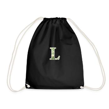 Letter L, Monogram, Floral Pattern - Drawstring Bag - black - Front
