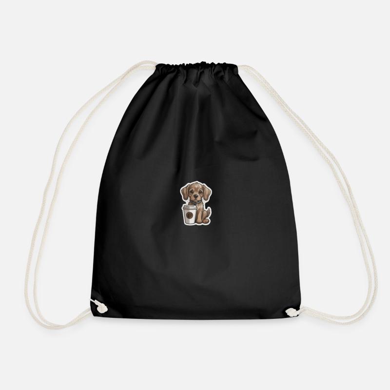 Cute dog with Coffee 2 Go - Drawstring Bag - black