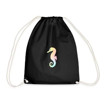 Seahorse In Unicorn Rainbow Ombre - Drawstring Bag - black - Front