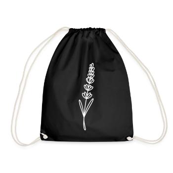 Lavender Line Art on Black - Drawstring Bag - black - Front