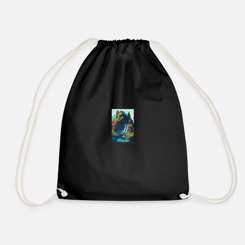 Picturesque pixel landscape - Drawstring Bag - black