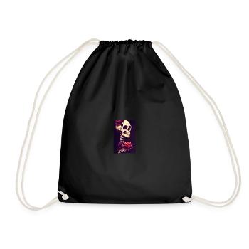 Skull Skull Flowers Tattoo - Drawstring Bag - black - Front
