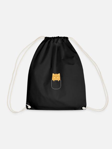 Cat orange pocket bag gift - Drawstring Bag - black