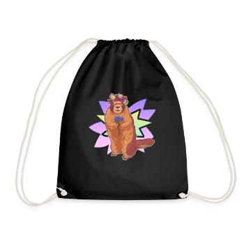 Gentian Marmot Flowers Wreath Alm Alps Gift - Drawstring Bag - black - Front