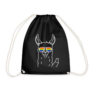 Gay Pride Lama mit Regenbogen Sonnenbrille - Turnbeutel - Schwarz - Vorne