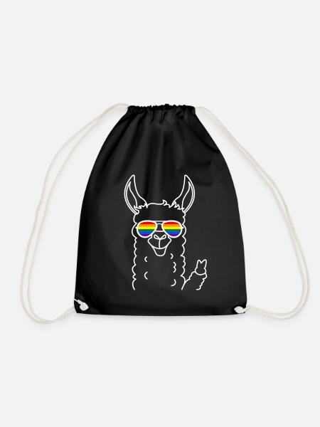 Gay Pride Lama mit Regenbogen Sonnenbrille - Turnbeutel - Schwarz