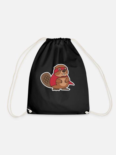 Superhero beaver river life swimming gift - Drawstring Bag - black