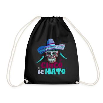 Cinco de Mayo Mexican Holiday Sugar Skull - Drawstring Bag - black - Front