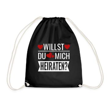 Willst du mich heiraten? Heiratsantrag - Verlobung - Turnbeutel - Schwarz - Vorne